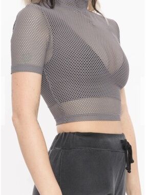 KORAL Terrain Mesh Logo Cropped Tee | Size S/M | Color: Grey | NWT
